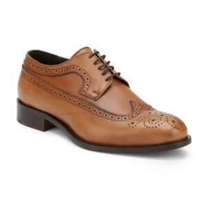 Bruno Magli Domizio Wingtip Oxford Shoes Tan Leather Brogue Dress 7 Italy